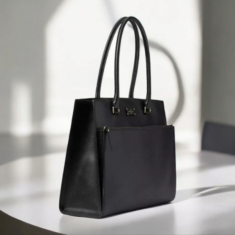 KATE SPADE Maeve Black Leather Satchel Large Tote Shoulder Bag Purse Briefcase - Picture 15 of 16